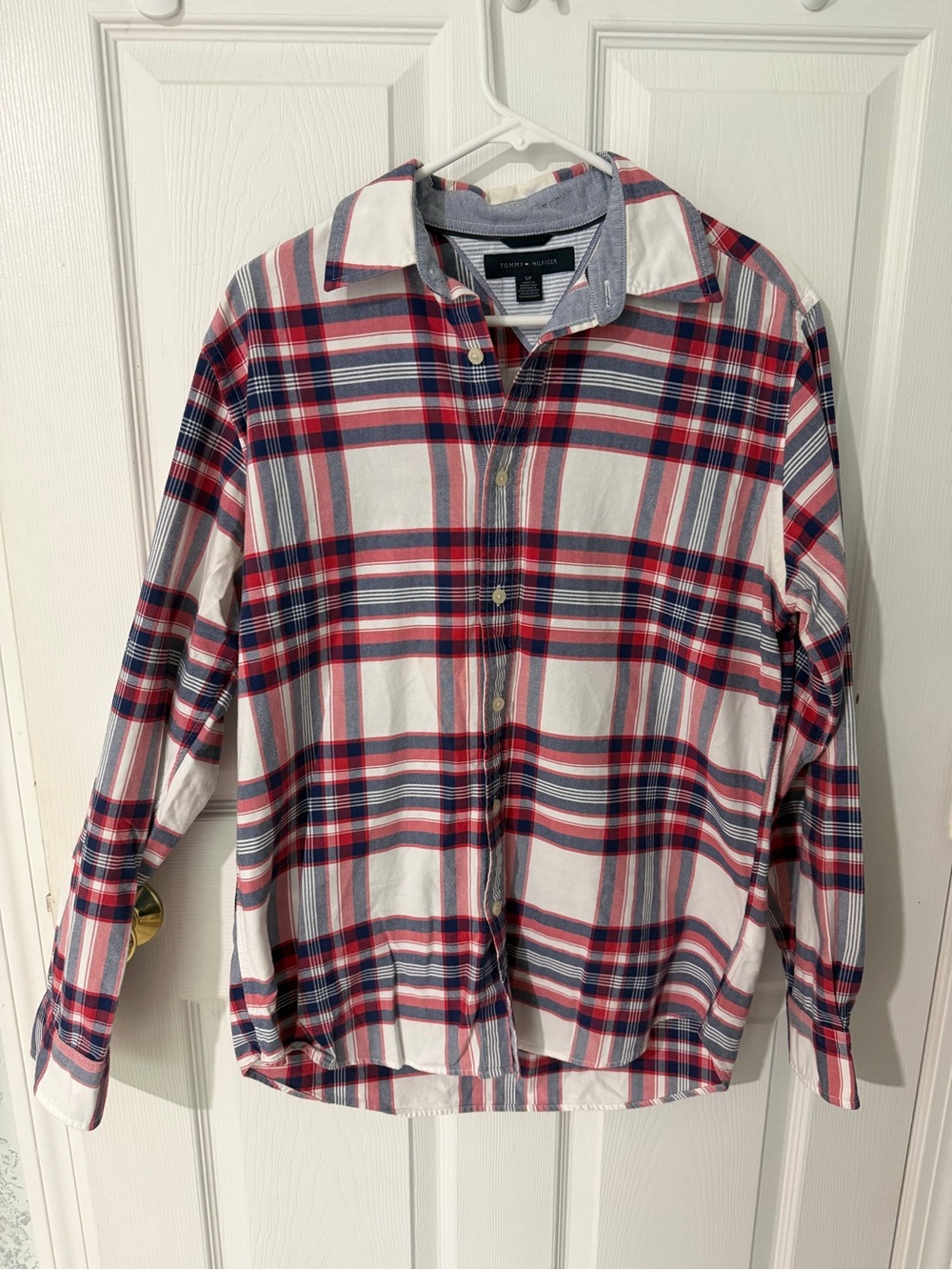 Men's Plaid Button-Up Shirt in Red & Blue